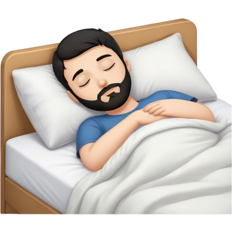 young white man with black short beard and short black hair sleeping in bed emoji