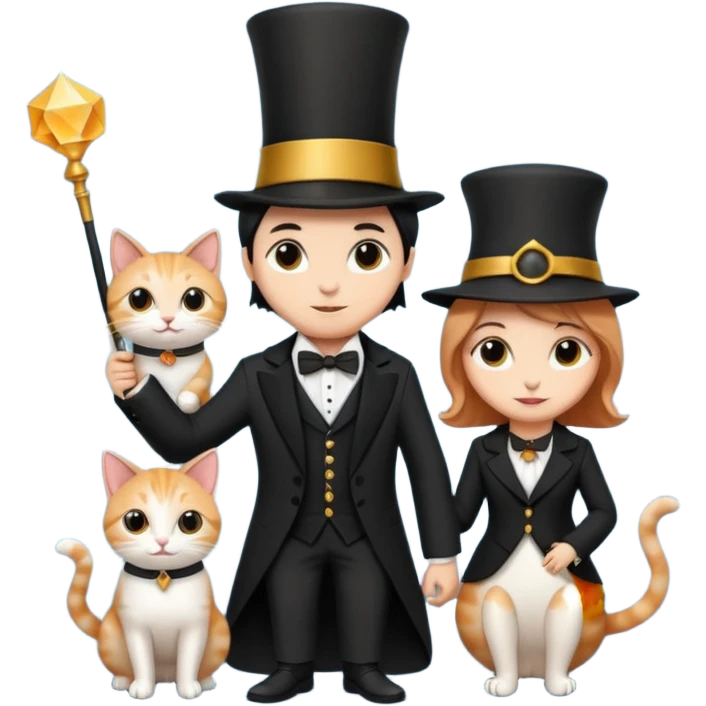magician couple and their pet cat emoji