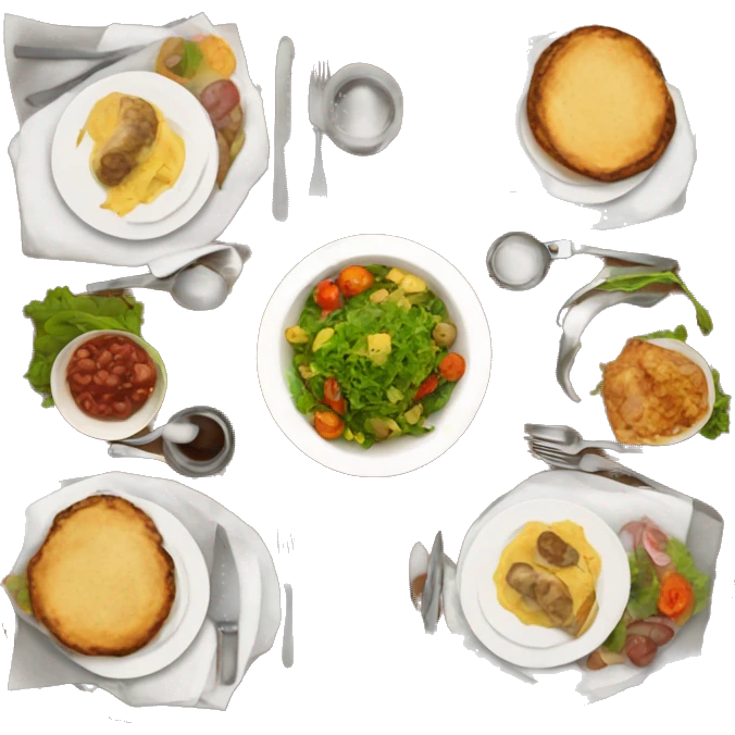 top-down view of dinner table with four seats and cutlery on the table emoji