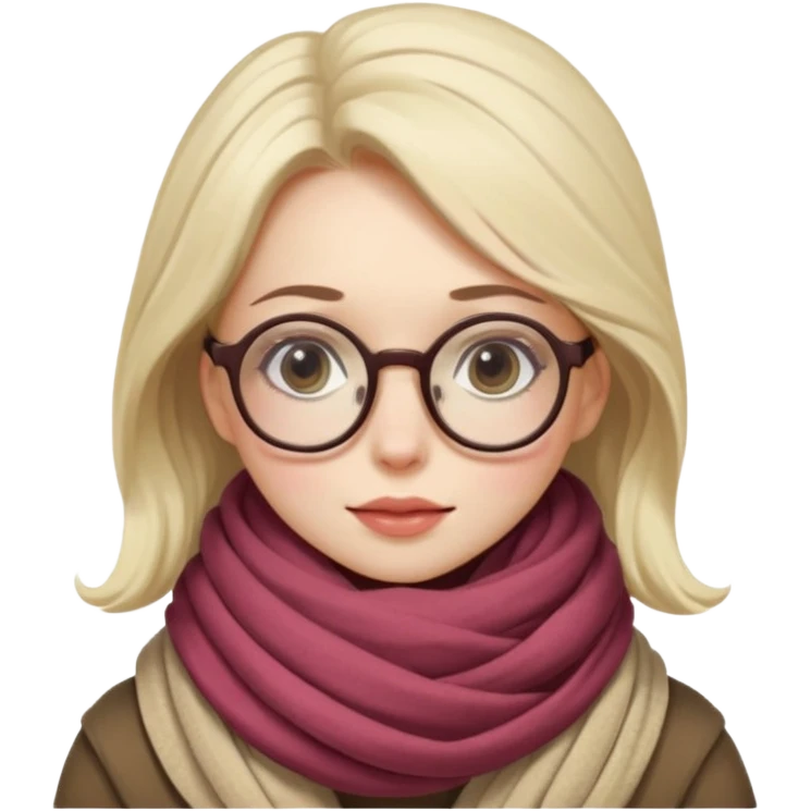 A shy woman with big round glasses and thick scarf, blushing from the cold. emoji
