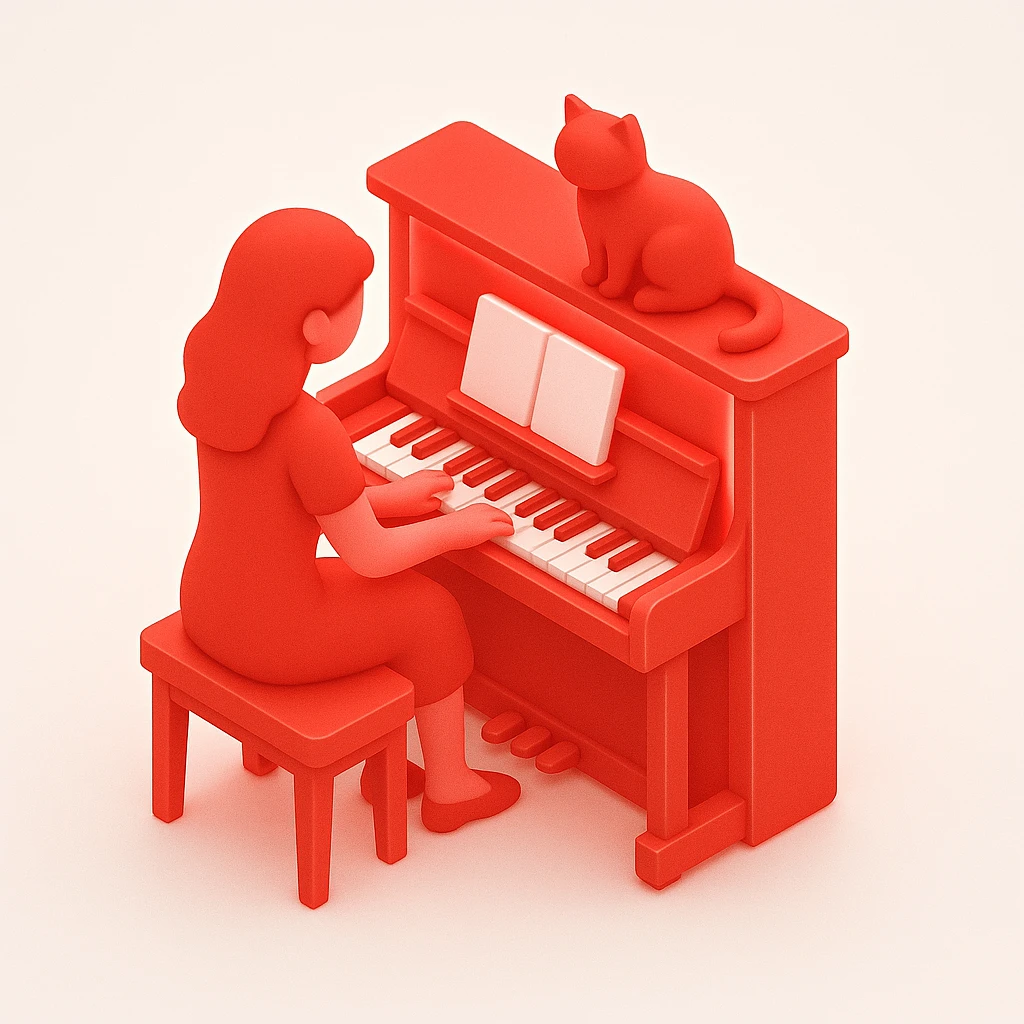 woman playing piano while her cat sits on top of the piano emoji