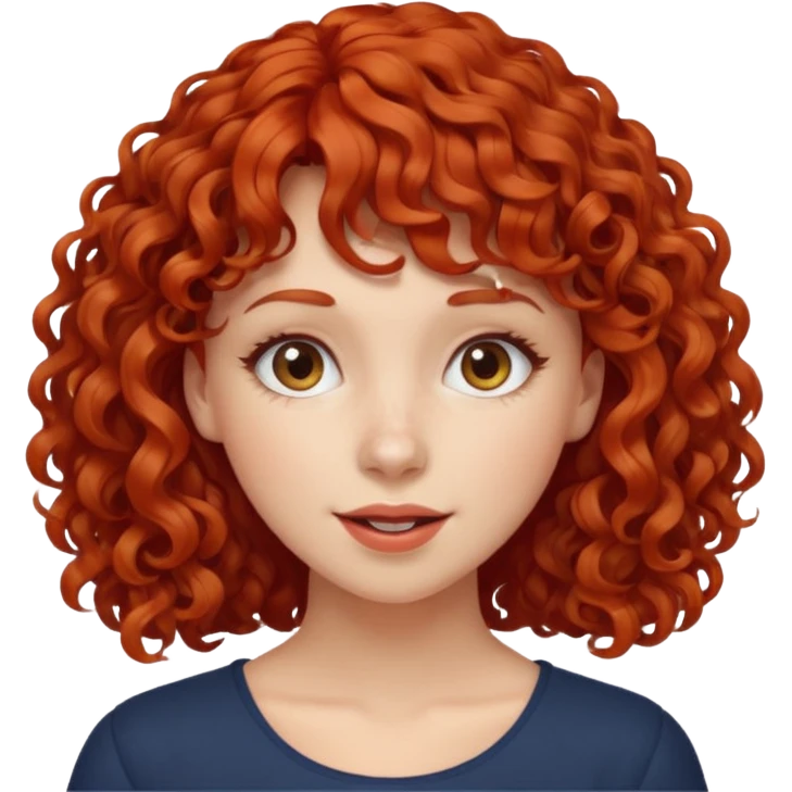 Mulher ruiva cabelo cacheado com franja rebelde  emoji
