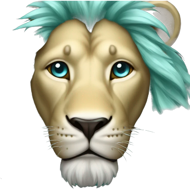 lion with a gold and silver hair and shine aqua eyes emoji