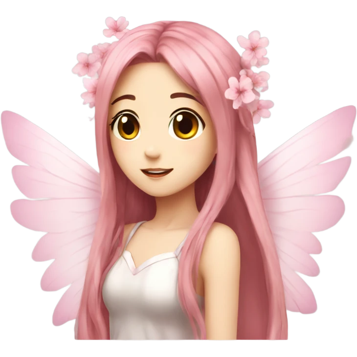 Sakura, girl, anime, fairy, big wings, long hair  emoji