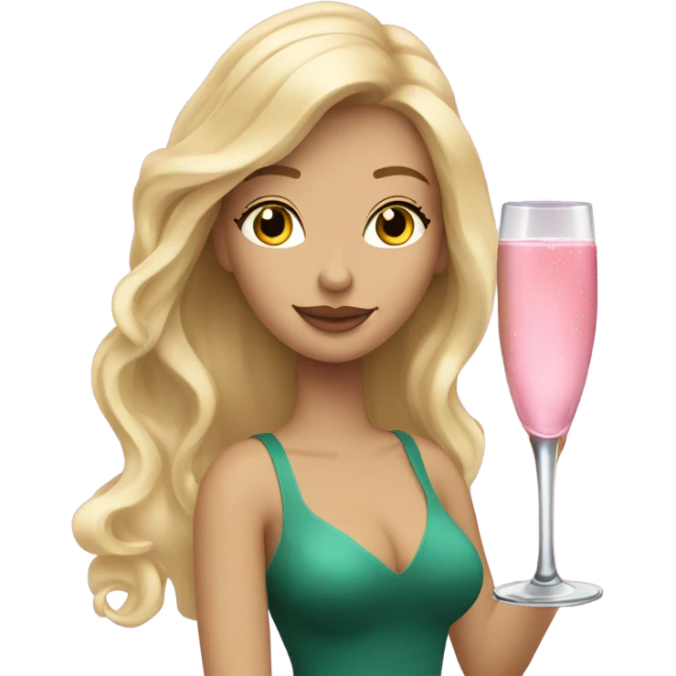 Pretty blonde lady with long hair drinking pink champagne emoji