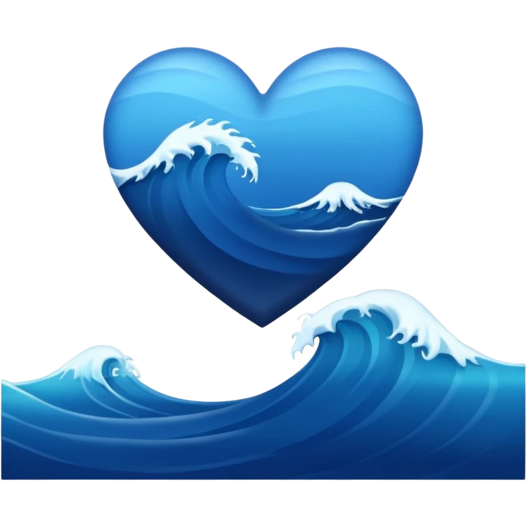 dark blue heart with sea waves, minimal emoji