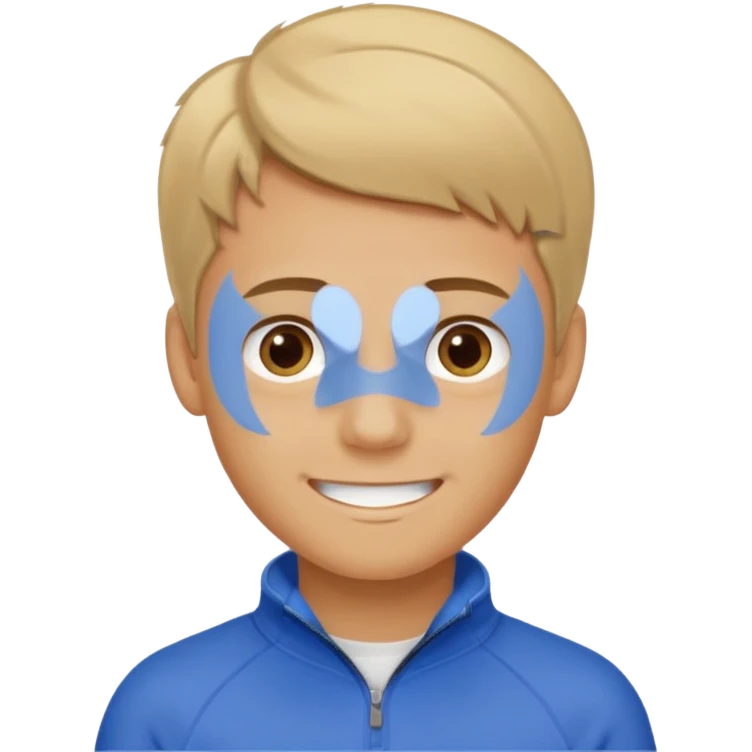 make a boy with comb over  dirty blond hair hazel eyes tan white smirky smile and quarter zip  emoji