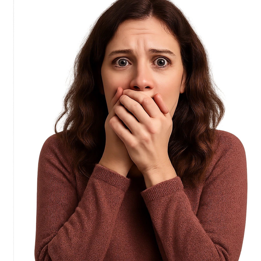 woman scared hand on mouth terrified emoji