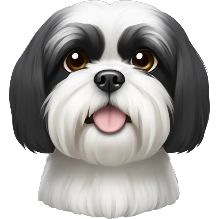 Black and white shih tzu with darker face and a little bit white at the mouth emoji