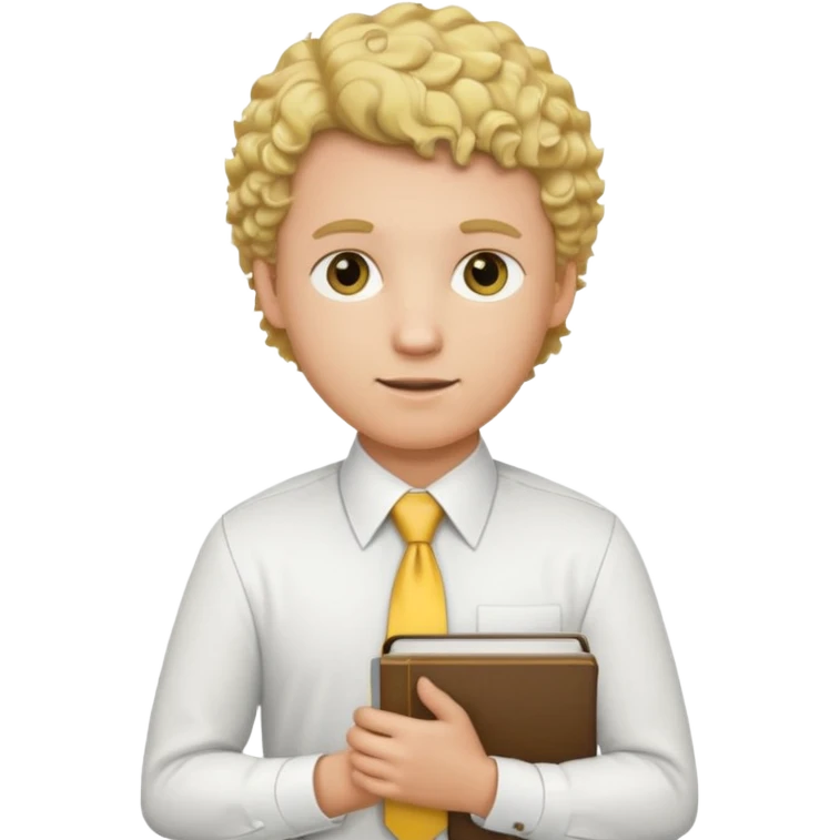Blond curly haired mormon missionary in a white shirt and yellow tie holding a bible emoji