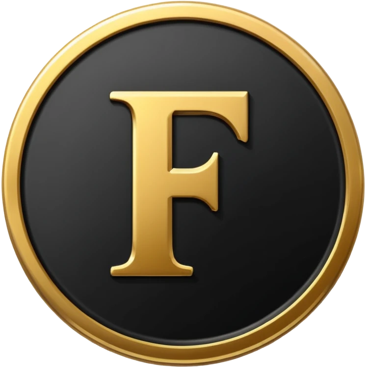 Emoji icon of a black coin with engraved letter F, minimalist style, isolated emoji