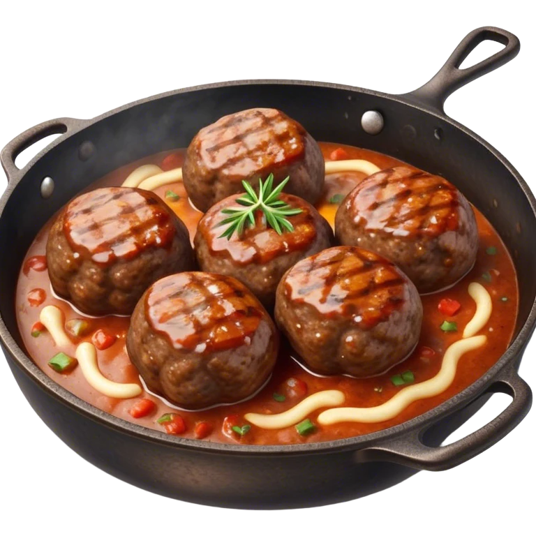 Cinematic Realistic Kofte Dish Emoji, depicted as seasoned, grilled meatballs with a charred exterior rendered with lifelike textures and robust, appetizing lighting. emoji