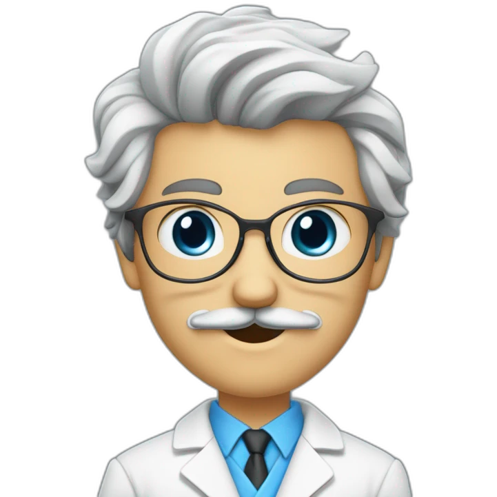 Jeune docteur mâle Brun, aux YEUX BLEUS, portant une moustache FINE et un bouc  emoji