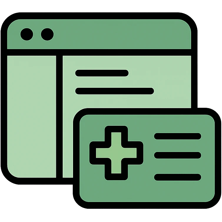 modern icon design for a clinic core application logo, green color scheme, includes a software icon element and a healthcard symbol, clean and professional look emoji