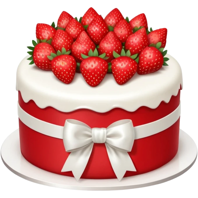 White birthday cake with all strawberries in the front and a white bow  emoji