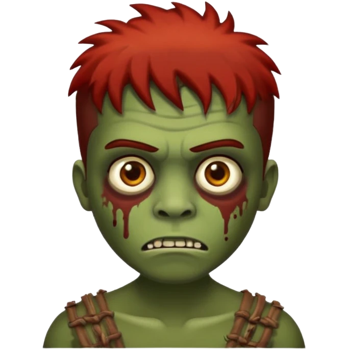 Crie um emoji de um menino com o cabelo castanho claro com uma franja e o corte low fade zumbi emoji