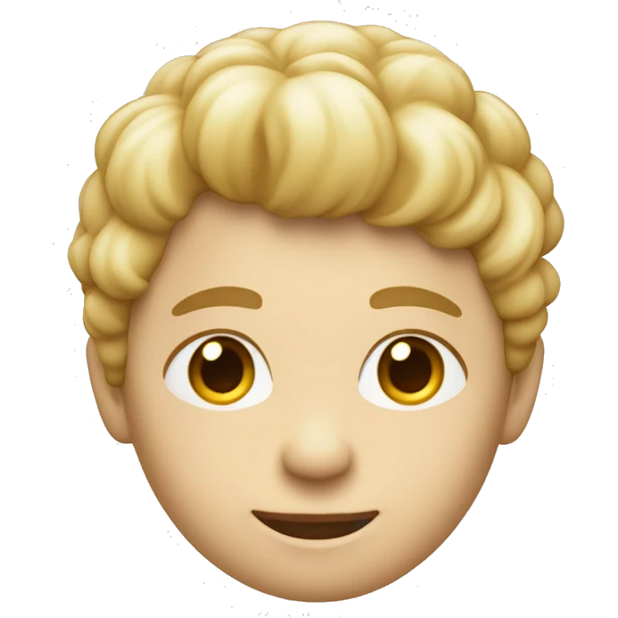 Niño de piel blanca pelo con un fadecut rubio y laptop marca apple emoji