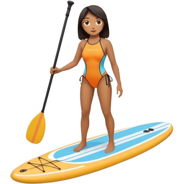 Dark haired women on Standing paddle board emoji