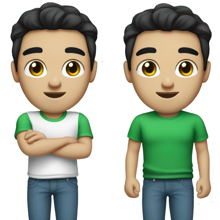 a guy always looking at his phone and to reels. blue eyes black hair white skin, green tshirt, always have a bracelet emoji