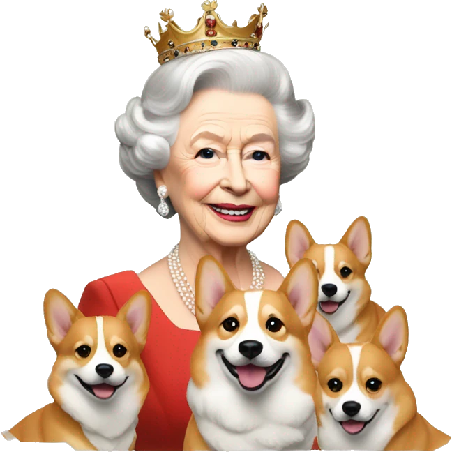 Queen Elizabeth and three Corgis  emoji