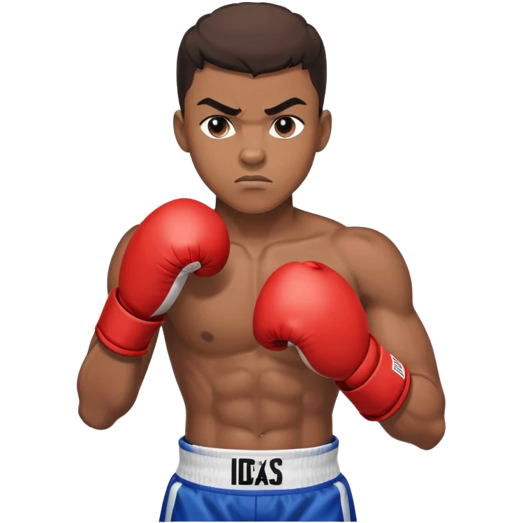 A young 19-year-old Black male boxer in boxing stance with gloves and determined expression emoji