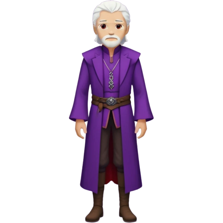 a white haired old man with purple eyes standing, full body, in Targaryen themed clothes, clothes aren't purple  emoji