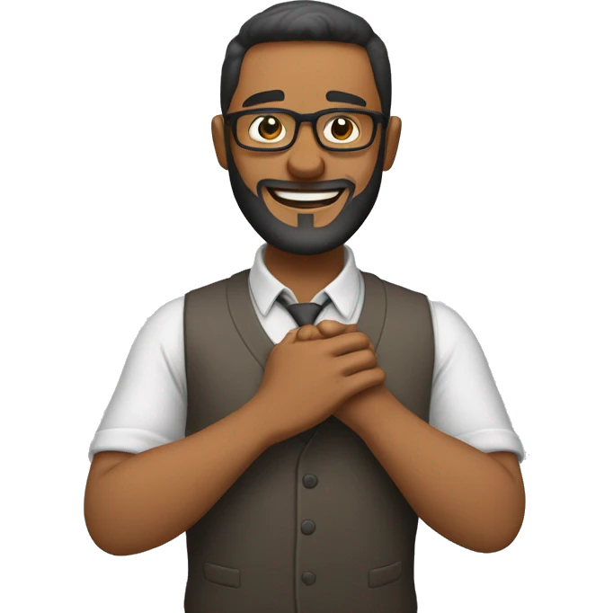 Beardless man with glasses who is rubbing his hands and smiling emoji