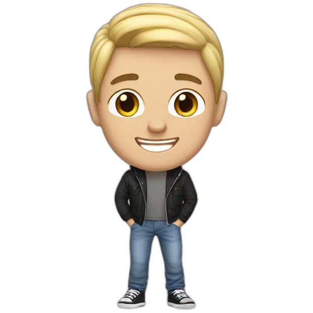white gay man with black hair, with short light jeans and a hoddie smiling emoji