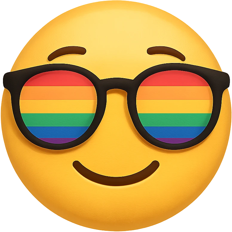 yellow face with rainbow glasses emoji, digital illustration emoji