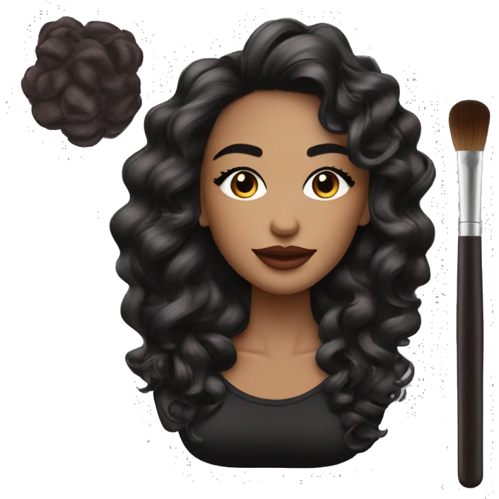 Maquilladora con brochas de maquillaje de piel morena clara y cabello rizado emoji