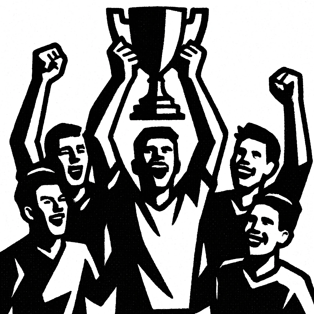 team celebrating with trophy emoji