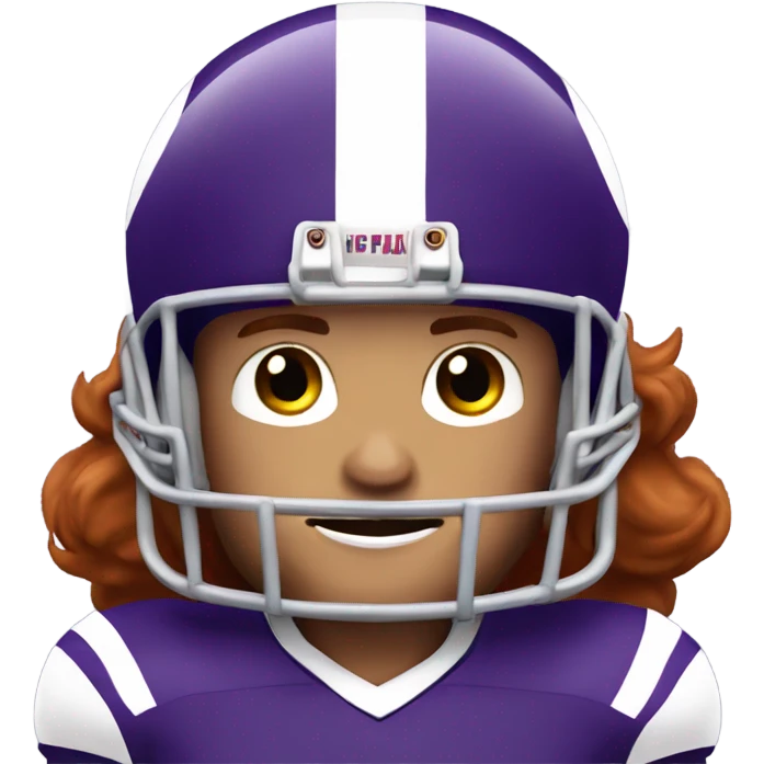 Redhead jesus playing American football wearing purple number 14 emoji