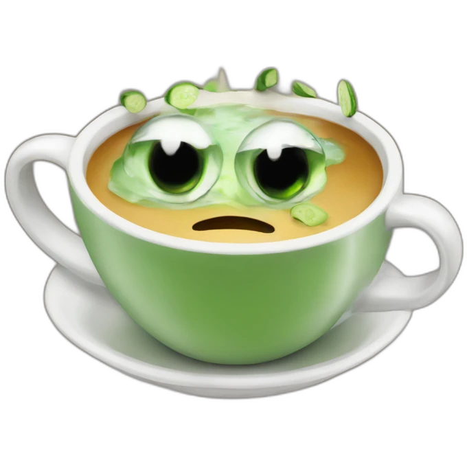 bathing in a coffee cup with slices of cucumber on eyes emoji