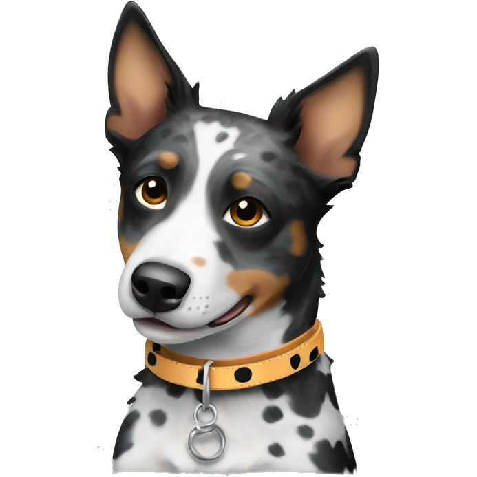 Black and white spotted Australian cattle dog with collar emoji