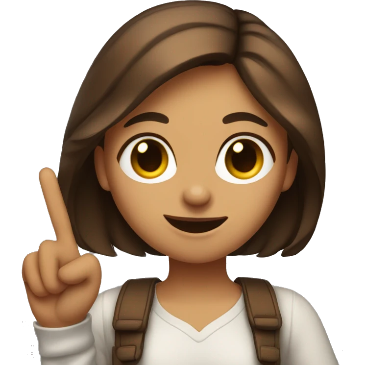 brown haired girl, sticking tongue out and holding peace sign with fingers  emoji