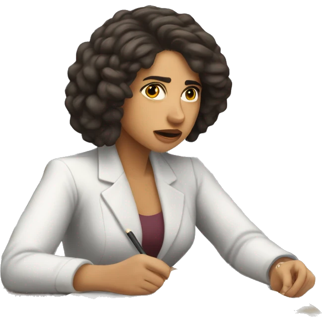 Light skinned Hispanic woman stressed out studying for the bar exam while thinking about cameras  emoji