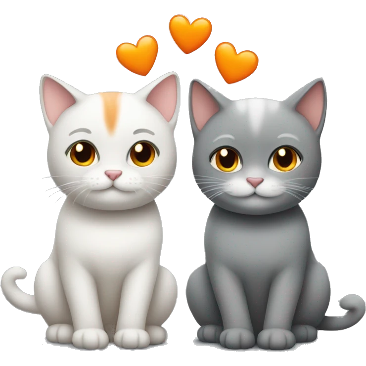 two cats in love, one grey and one orange emoji