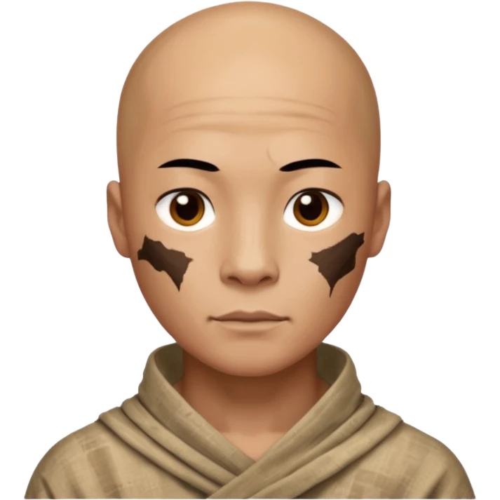 china ancient man bold head, tattered puma skin cloth emoji