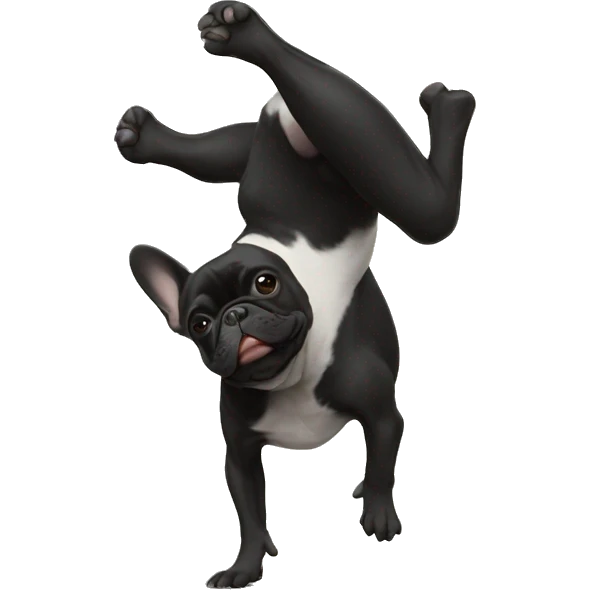 All black French bulldog doing a handstand emoji