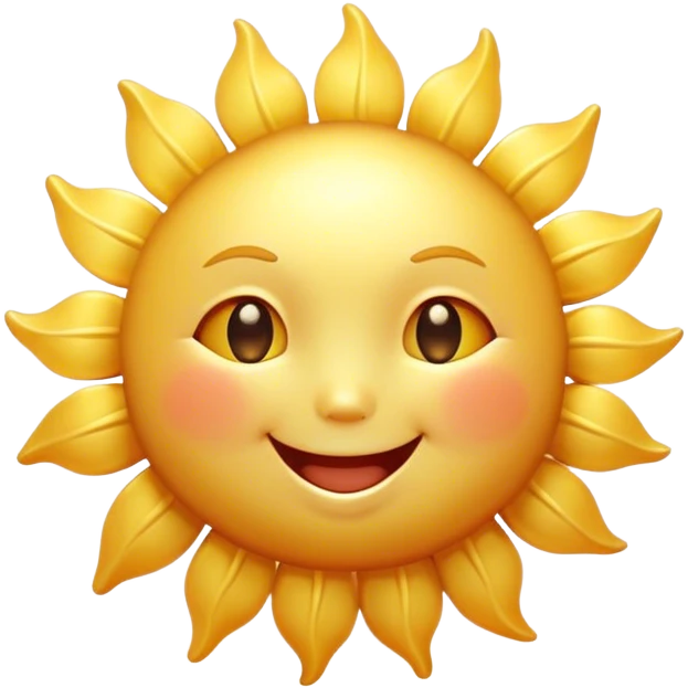Cinematic tiny happy sun, golden and round, chubby with a warm smile, gentle rays beaming softly, radiating warmth and happiness, irresistibly cute. emoji