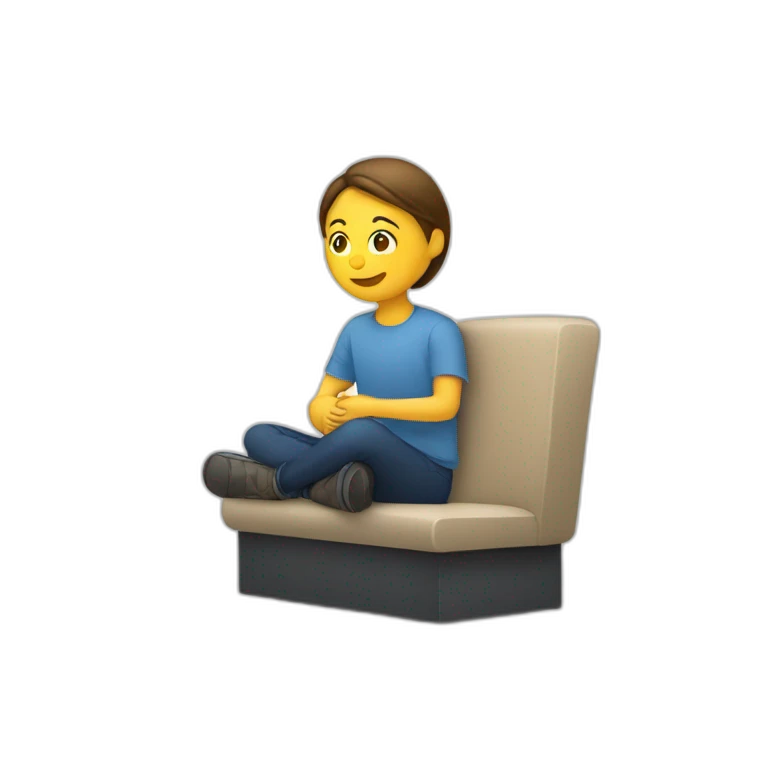 Une personne assise sur un canapé en train d'écouter emoji