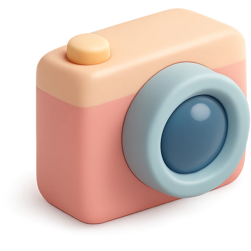 A simple camera with a lens and shutter button, rounded edges, soft pastel colors, smooth plastic appearance emoji