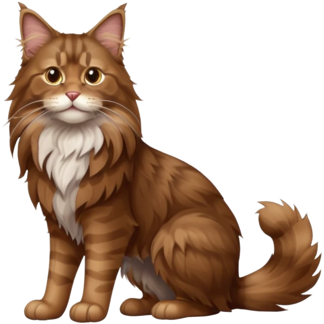 A high-resolution photo-realistic digital illustration of a brown maine coon cat, full body emoji
