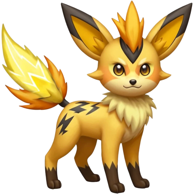 Feral Lightning-patterned Zig-zagged buzzy fuzzy Meloetta-Electrike-Zorua-Jolteon-Cobalion-Vernid-fusion-hybrid-creature, full body  emoji
