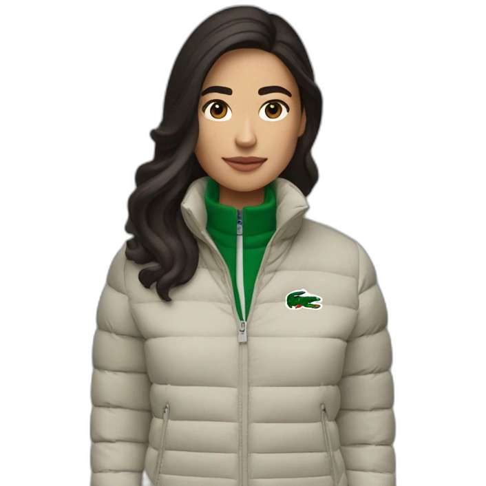 brunette latina woman using Lacoste puffer jacket emoji