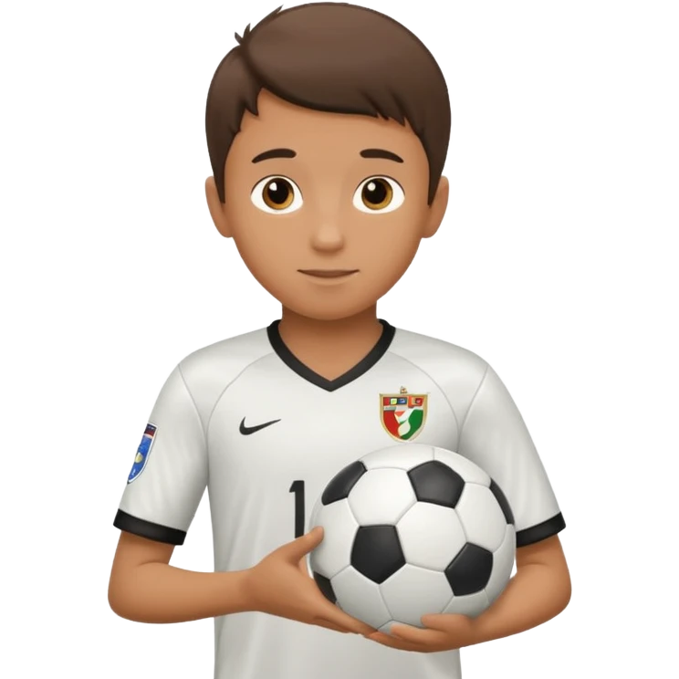 a boy having a soccer ball next to his hand wearing a soccer jersey
 emoji