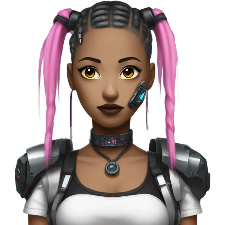 cyberpunk girl, pink twintails, black collar, black crop top, cyborg emoji