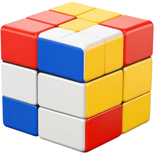 Clean, simple 3x3 Rubik's cube with bright primary colors. Minimalist design with smooth edges in classic iOS emoji style. emoji