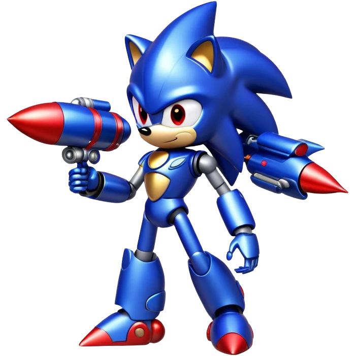Metal Sonic robot hedgehog with red eyes, metallic blue body, and jet boosters emoji
