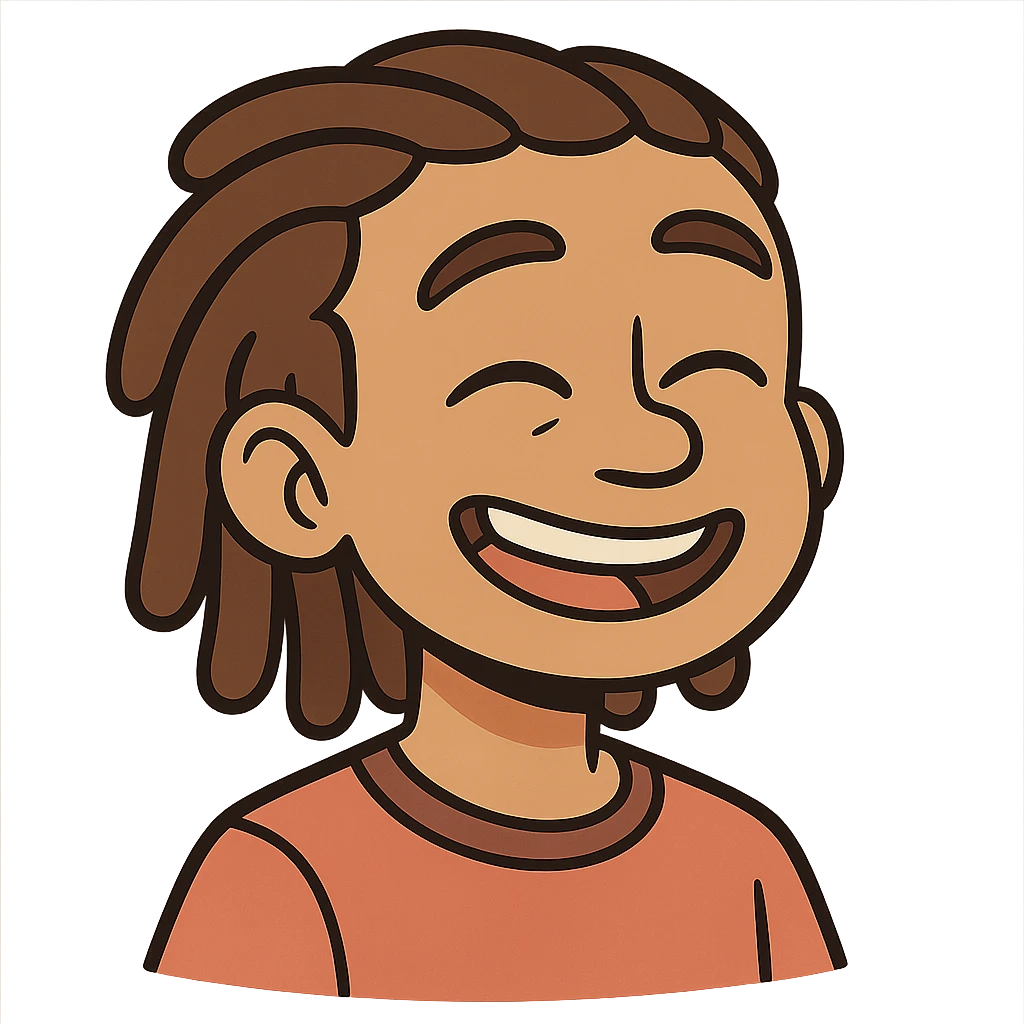 boy with light skin and dreads, smiling, headshot, cartoon style emoji
